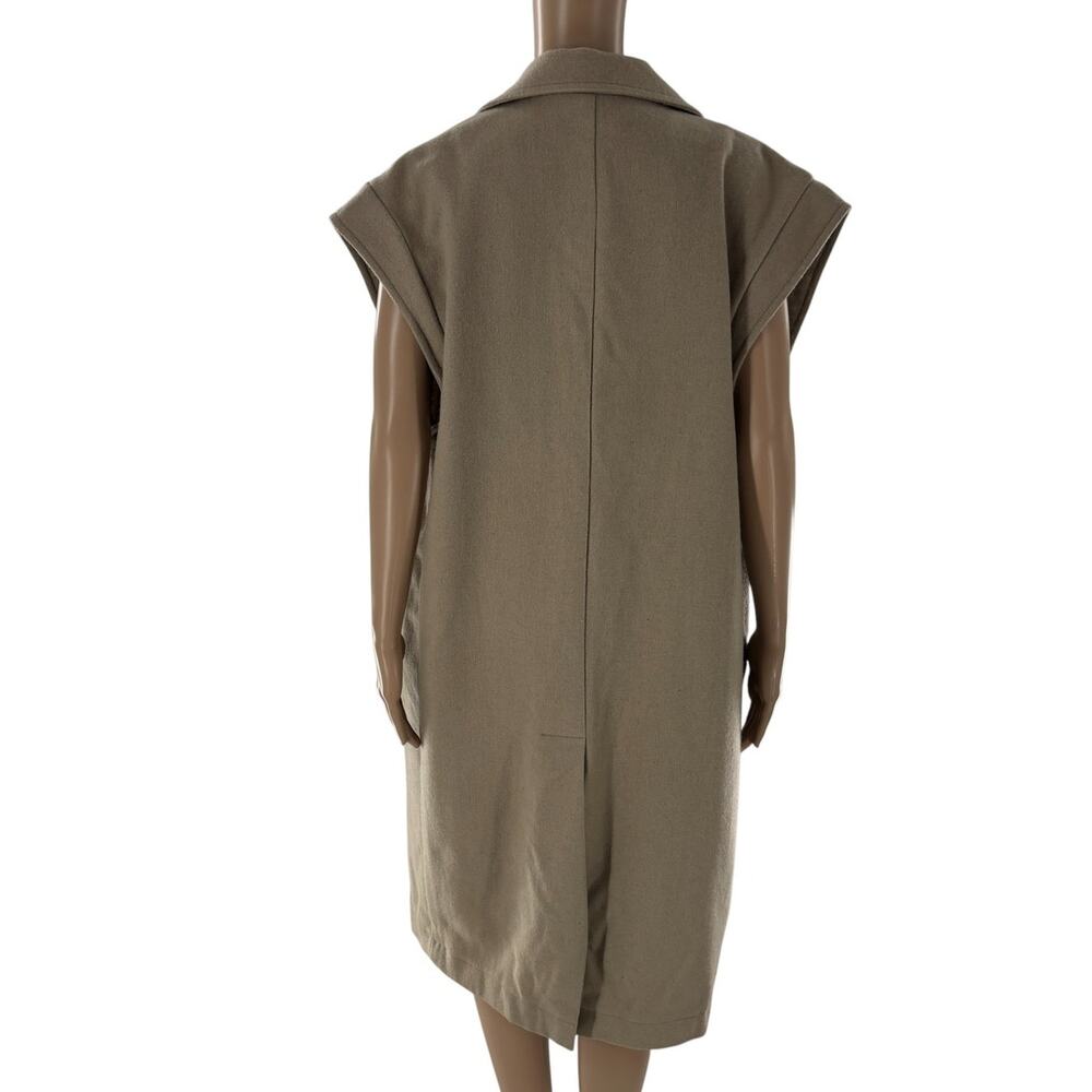 Oklan Suits Tan Open Front Wool Cap Sleeve Duster Vest - Picture 8 of 12